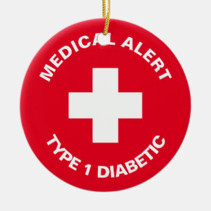 Personalised Medical Alert  Diabetic Red  Ceramic Ornament