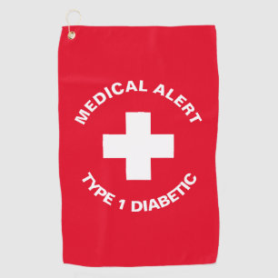 Personalised Medical Alert Diabetic Red Golf Towel