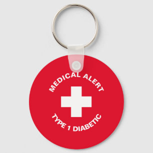 Personalised Medical Alert  Diabetic Red  Keychain