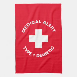 Personalised Medical Alert  Diabetic Red  Kitchen Towel