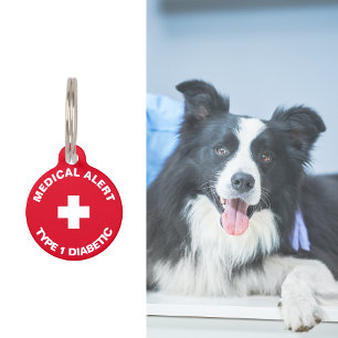 Personalised Medical Alert  Diabetic Red  Pet Tag