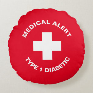Personalised Medical Alert  Diabetic Red  Round Pillow