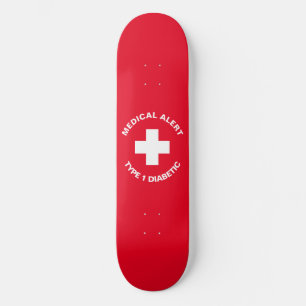 Personalised Medical Alert  Diabetic Red  Skateboard