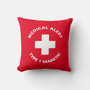 Personalised Medical Alert Diabetic Red Throw Pillow