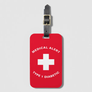 Personalised Medical Alert Diabetic Type 1 Luggage Tag