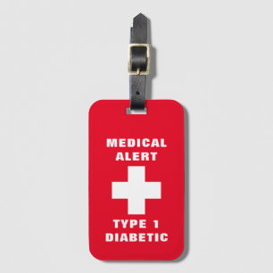 Personalised Medical Alert Diabetic Type 1 Luggage Tag