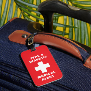 Personalised Medical Alert Diabetic Type 2 Red Luggage Tag