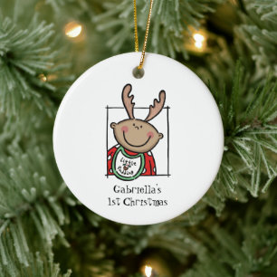 Personalised Medium Skin Tone Baby Face Baby's 1st Ceramic Ornament