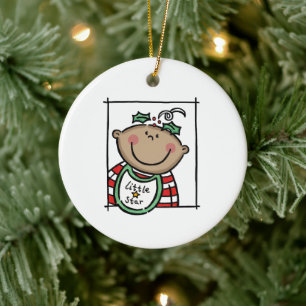 Personalised Medium Skin Tone Baby Face Baby's 1st Ceramic Ornament