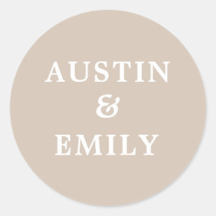 Personalised Modern Beige Wedding Classic Round St Sticker
