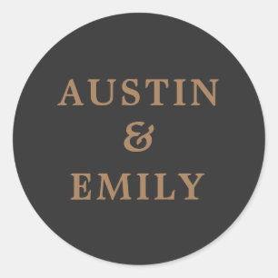 Personalised Modern Black and Gold Wedding Classic Round Sticker