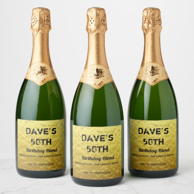 Personalised Modern Gold Birthday Party Sparkling Wine Label (Bottles)