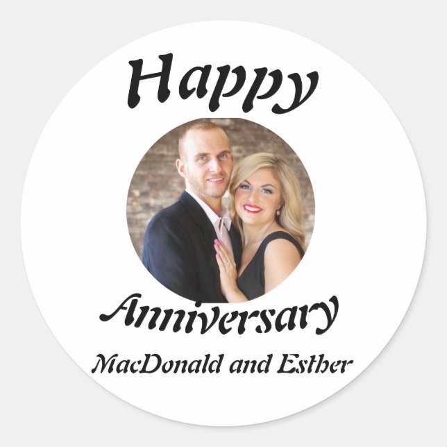 Personalised Modern Happy Anniversary photo  Classic Round Sticker (Front)
