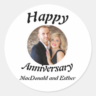 Personalised Modern Happy Anniversary photo  Classic Round Sticker