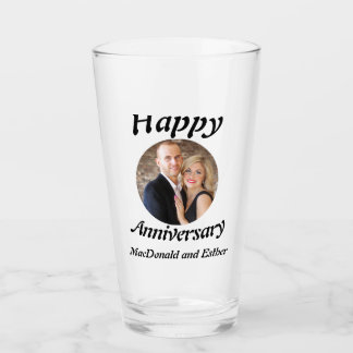 Personalised Modern Happy Anniversary photo  Glass
