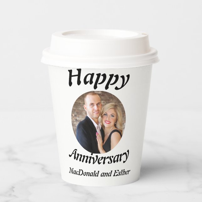 Personalised Modern Happy Anniversary photo  Paper Cups (Front)