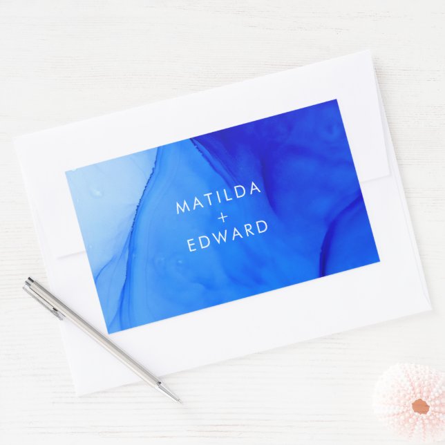 Personalised Modern Ink Abstract Blue Wedding  Sticker (Envelope)