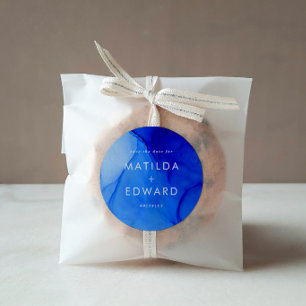 Personalised Modern Ink Bold Navy Blue Wedding Classic Round Sticker