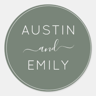 Personalised Modern Olive Green Wedding Classic Round Sticker