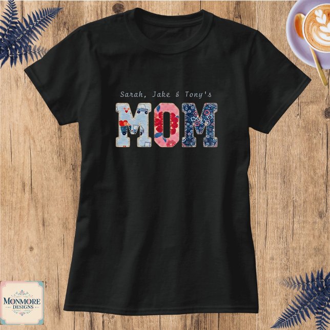 Personalised Mom Faux Patchwork T-Shirt (Creator Uploaded)