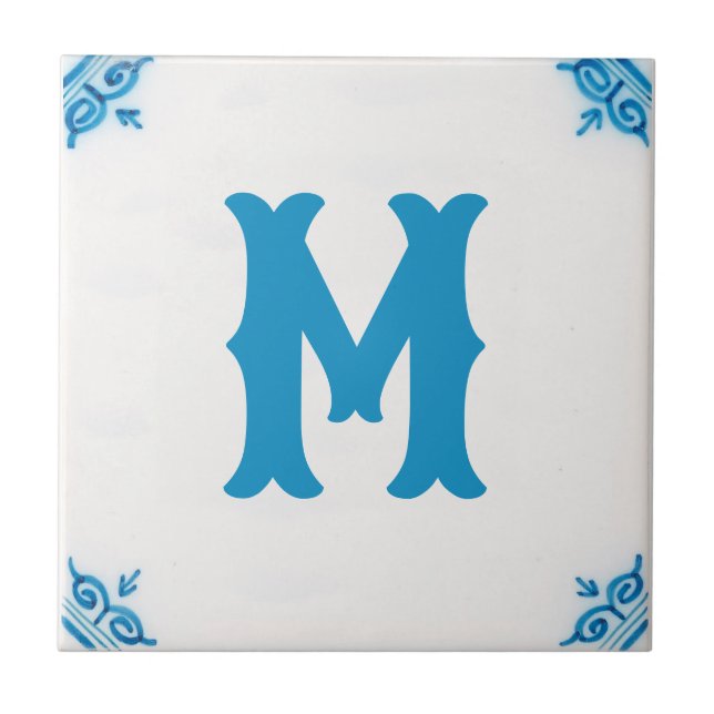 personalised monogram Blue Delft Tile (Front)