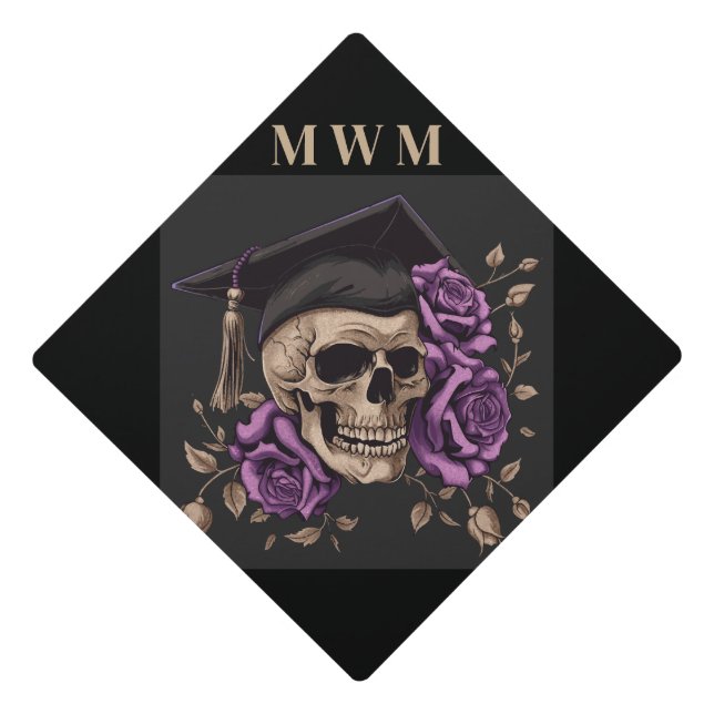 Personalised Monogram Goth Graduation Cap Topper (Front)
