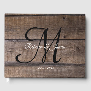 Personalised Monogram Rustic Wood Script Wedding  Guest Book