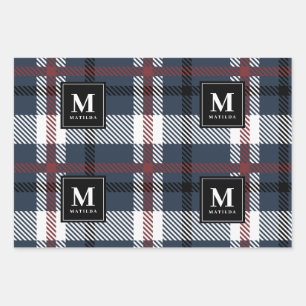 Personalised monogram tartan christmas wrapping paper sheet