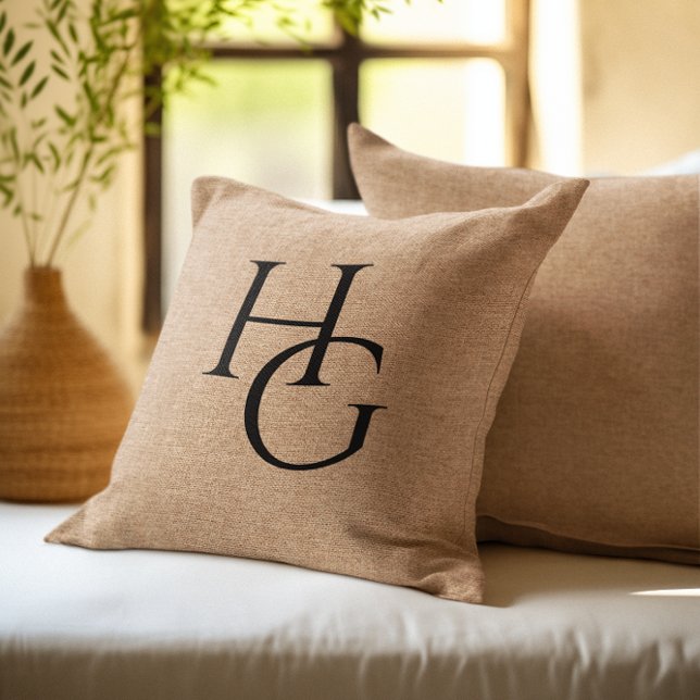 Personalised Monograms Faux Burlap Throw Pillow (Creator Uploaded)