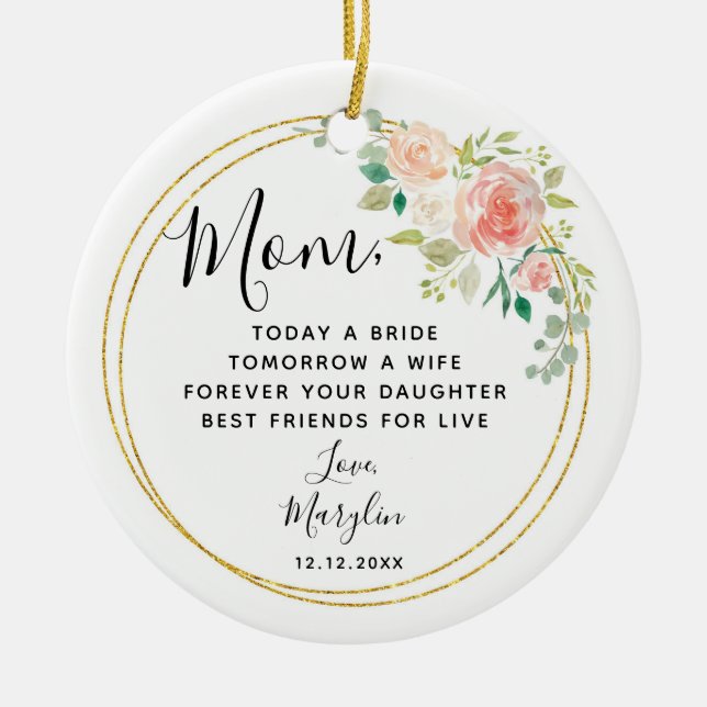 Personalised Mother of the Bride Floral Gift Ceramic Ornament (Front)