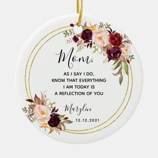 Personalised Mother of the Bride Marsala Floral Ceramic Ornament (Front)