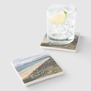 Personalised mountain views beach house stone coaster