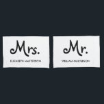 Personalised Mr Mrs Pillowcase<br><div class="desc">Customise the names, message and background colour to create a fun, unique and customisable gift for any couple. Designed by Thisisnotme©</div>