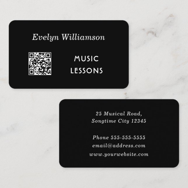 Personalised Music Teacher Minimalist Black White Business Card (Front/Back)