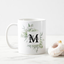 Personalised Name and Initial Mug with Greenery