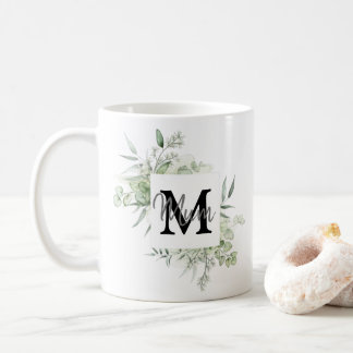 Personalised Name and Initial Mug with Greenery