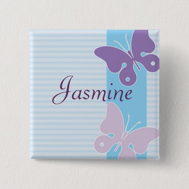 Personalised Name Badge - Butterflies 2 Inch Square Button (Front)