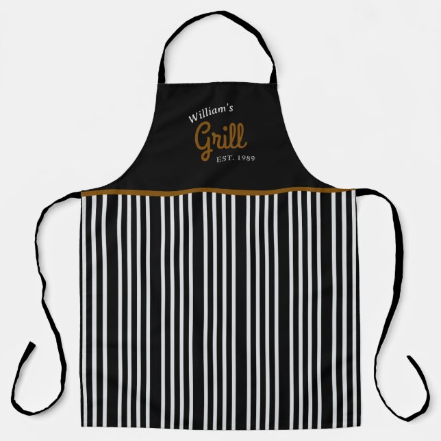 Personalised Name & Birthday BBQ Barbecue Grill  Apron (Front)