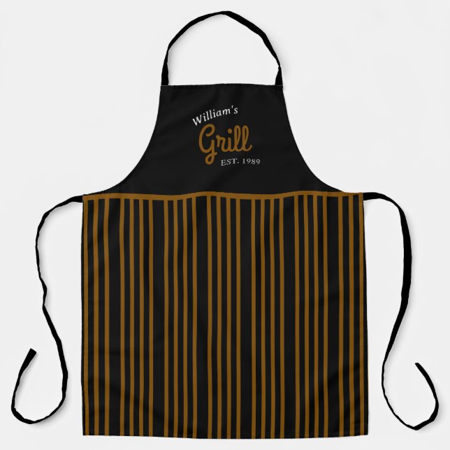 Personalised Name & Birthday BBQ Barbecue Grill  Apron (Front)