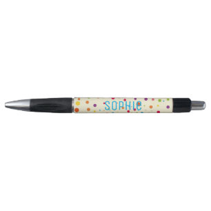 Personalised name colourful spots dotty design pen