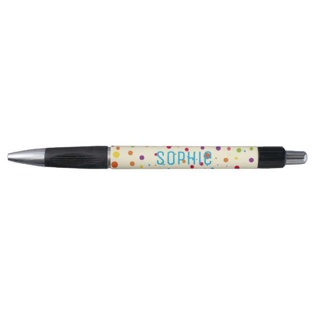 Personalised name colourful spots dotty design pen (Front)
