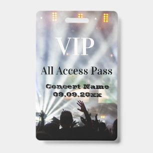 Personalised Name Date VIP Concert Access Pass Badge