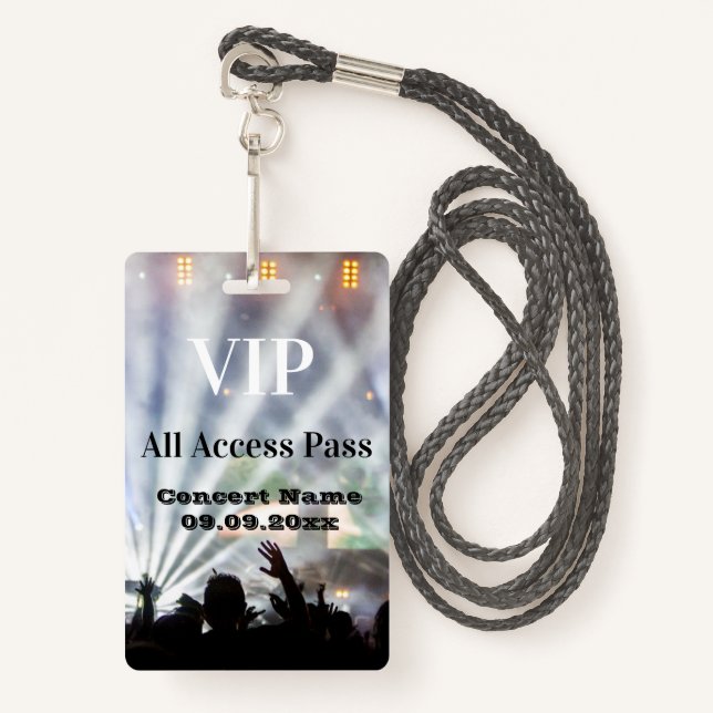 Personalised Name Date VIP Concert Access Pass Badge (Front with Lanyard)