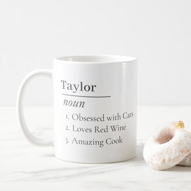 Personalised Name Definition Dictionary Funny Fact Coffee Mug (With Donut)