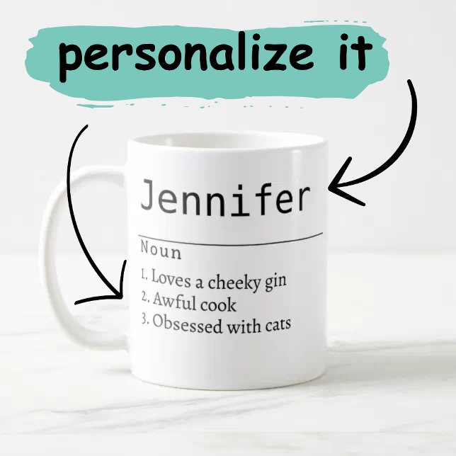 personalised Name Definition Grey Satin Mug Laser (Name Definition Cup)