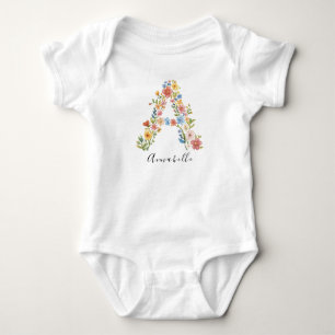 Personalised Name & Floral Monogram 'A' Baby Bodysuit