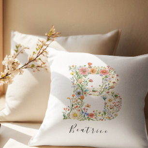 Personalised Name & Floral Monogram 'B' Throw Pillow