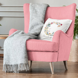Personalised Name & Floral Monogram 'C' Throw Pillow