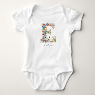 Personalised Name & Floral Monogram 'E' Baby Bodysuit