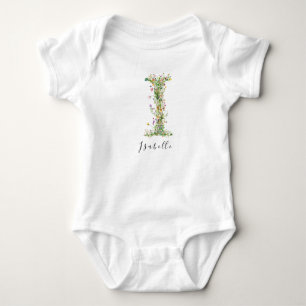 Personalised Name & Floral Monogram 'I' Baby Bodysuit